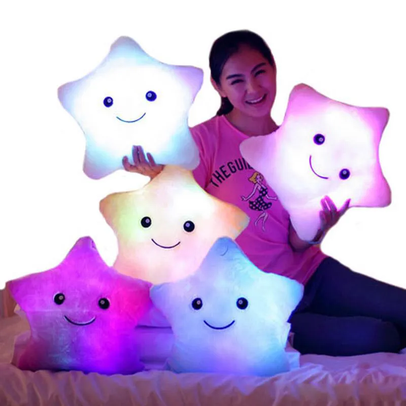 Colorful LED Flash Light five star Doll Plush Stuffed Animals Toys Size 35cm lighting Gift Children Christmas Gift
