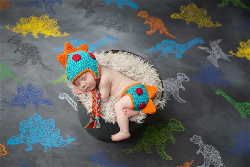 Baby Photography Props Newborn Boys Dinosaur Outfits Baby Photography Props Sticked Dinosaur Hatdiaper Set Spädbarn