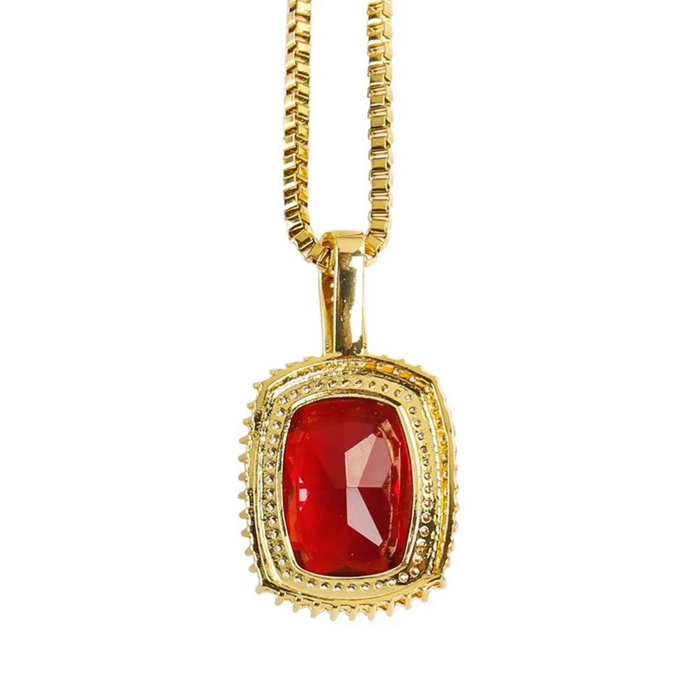 Sparkling Ruby Pendant Chain Bling 18k Yellow Gold Filled Hip Hop Womens Mens Pendant Necklace Luxury Jewelry306q