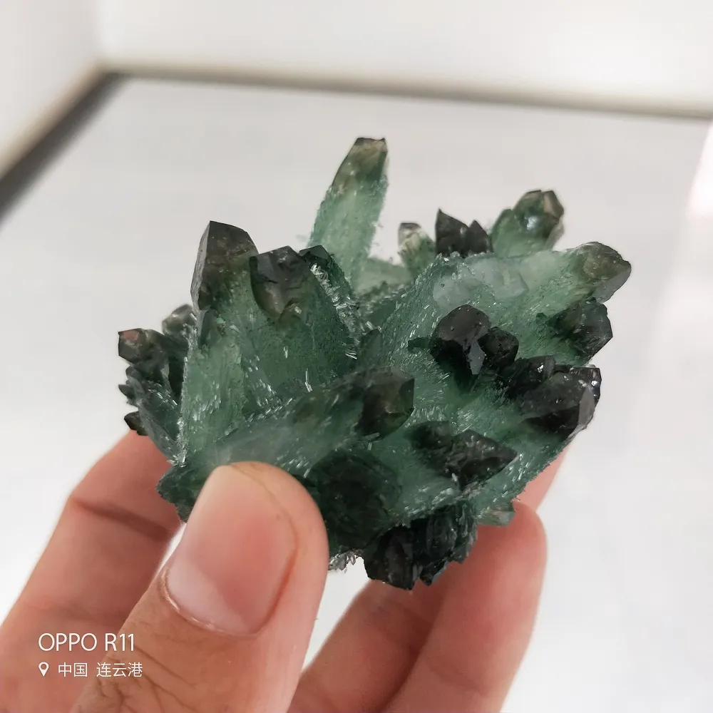 100g natural green ghost quartz crystal cluster phantom specimen Quartz graden inclusion healing Drusy point Stones Minerals