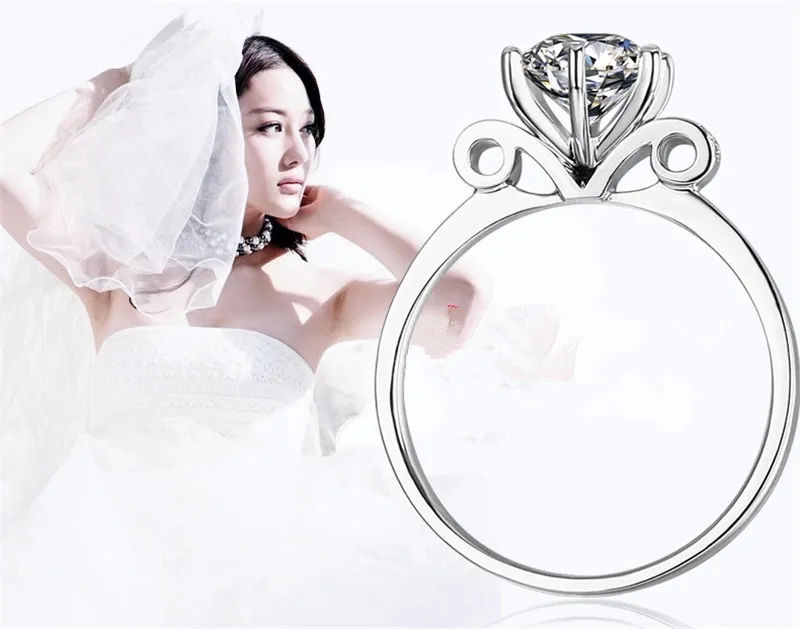 1ct حقيقية فضة الذهب الأبيض جودة الذهب جودة الماس الاصطناعية خاتم الخطوبة النساء الزفاف المجوهرات الكلاسيكية