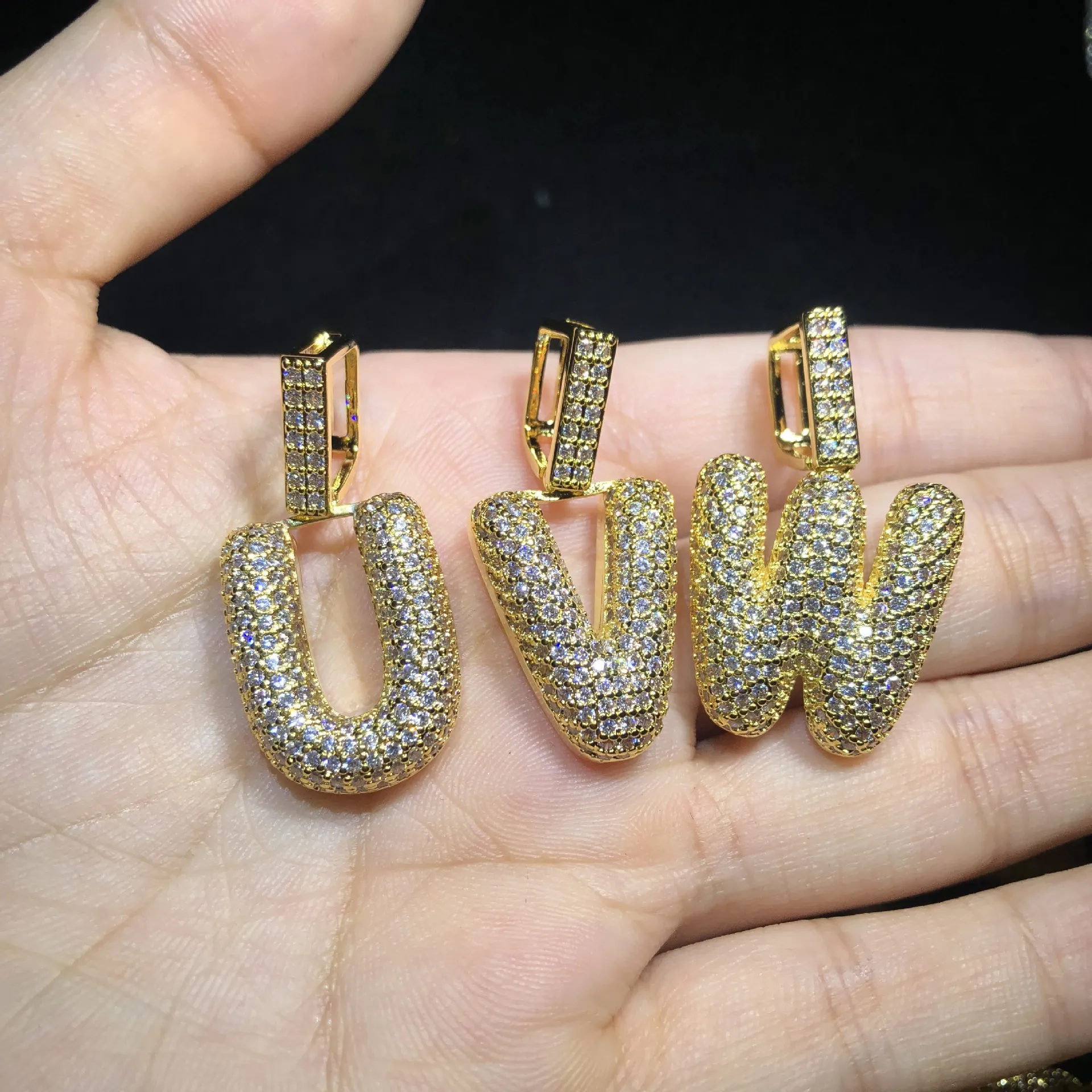 Hip Hop glacé personnalisé lettres à bulles pendentif collier Micro pavé Zircon avec corde chaîne bijoux à bricoler soi-même pour Men255S