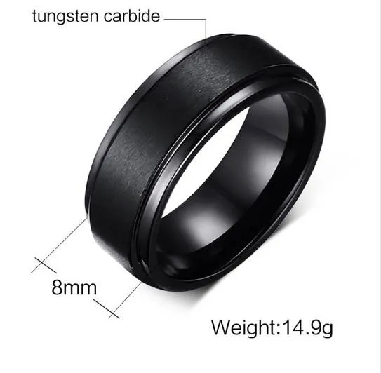 Herenringen BASIC 8MM trouwring zwart puur wolfraamcarbide verlovingsring voor mannen mat geborsteld centrum sieraden bague homme223s