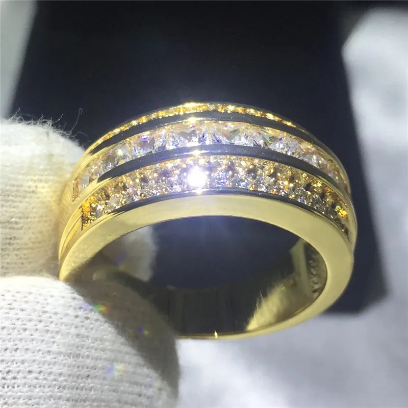 Round Male Band Ring Garnet 5A Zircon stone Party wedding band ring for Men Yellow gold filled fashion Jewelry3344