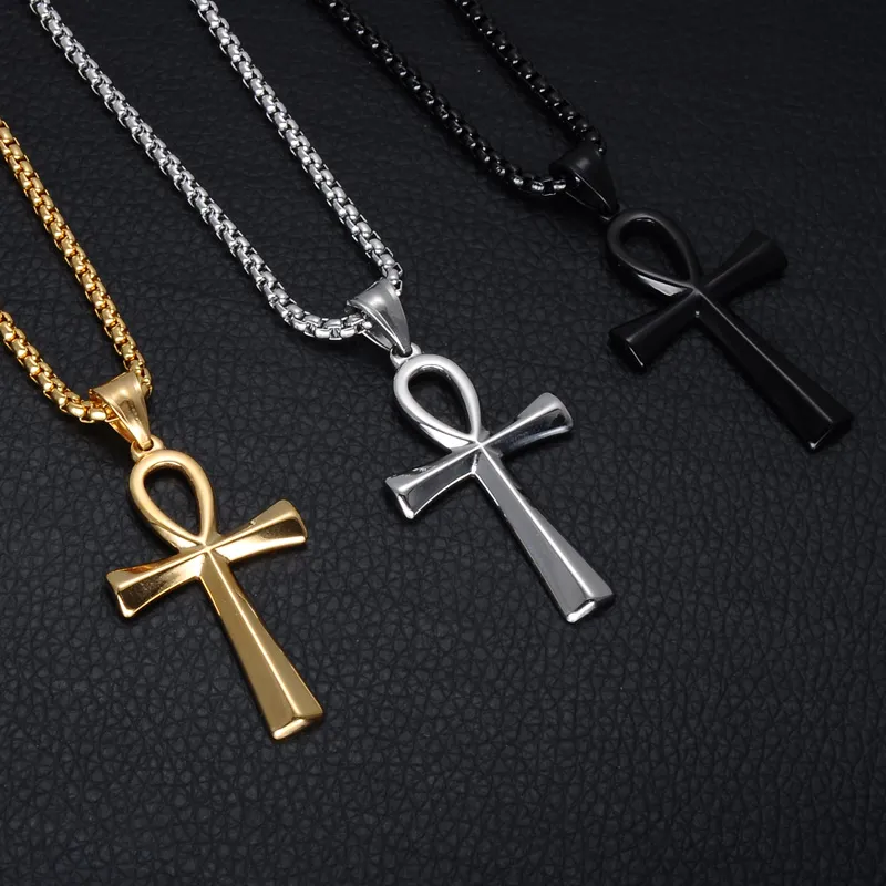 intero HIP The Cross of Life Collane con ciondolo Collana egiziana in acciaio inossidabile color oro gioielli da uomo339o