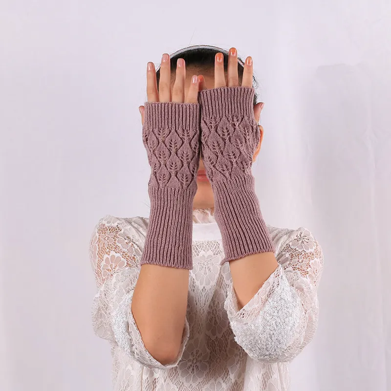 Новинка 2018 года, зимние женские вязаные длинные перчатки без пальцев, теплые шерстяные варежки с половиной пальца, 12 пар, лот 271K