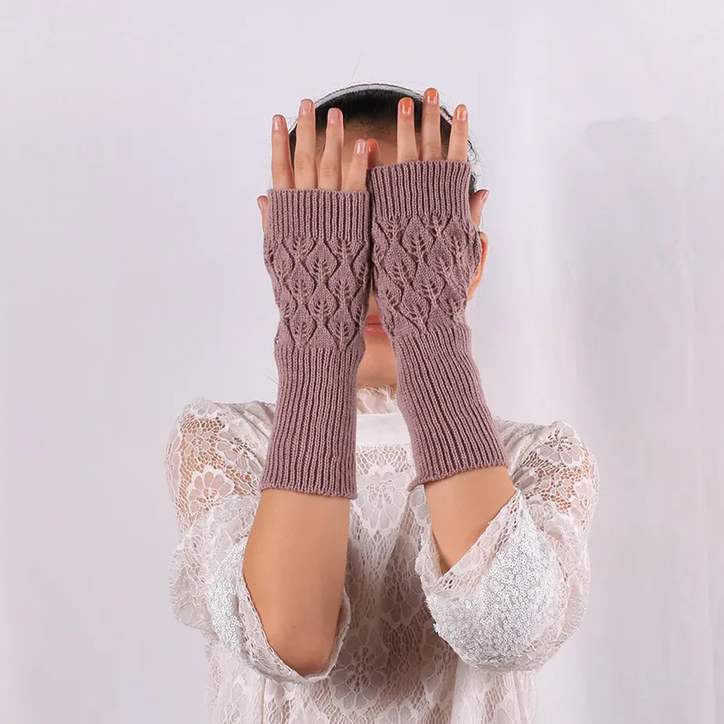 2018 New Winter Women Fingerless Linited Long Gloves Arm Warmer Wool Half Finger Mittens 12ペアLOT209S