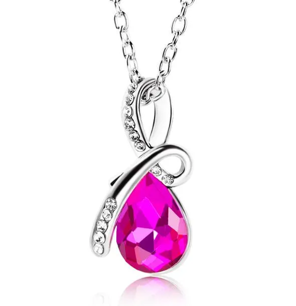 Halskette mit tropfenförmigem Anhänger für Damen, Kristall-Strasssteine, Diamant-Charm, versilberte Kette für Damen-Statement-Schmuck