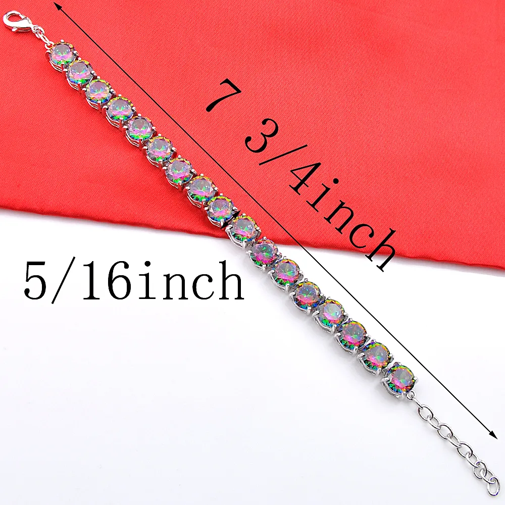 كامل - 925 Sterling Silver Handmade Multi Multi Round Frie Rainbow Mystic Topaz Lady Chain Bracelets2570