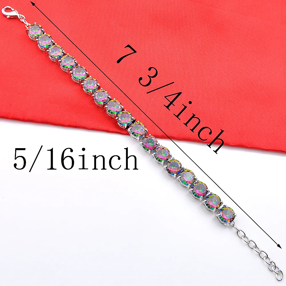 Whole - 925 Sterling Silver Handmade Multi Genuine Round Frie Rainbow Mystic Topaz Lady Chain Bracelets2686