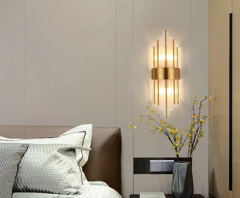 high quality glass wall sconce modern LED wall lights AC110V 220V living room bedroom lamp height 65cm LLFA3159