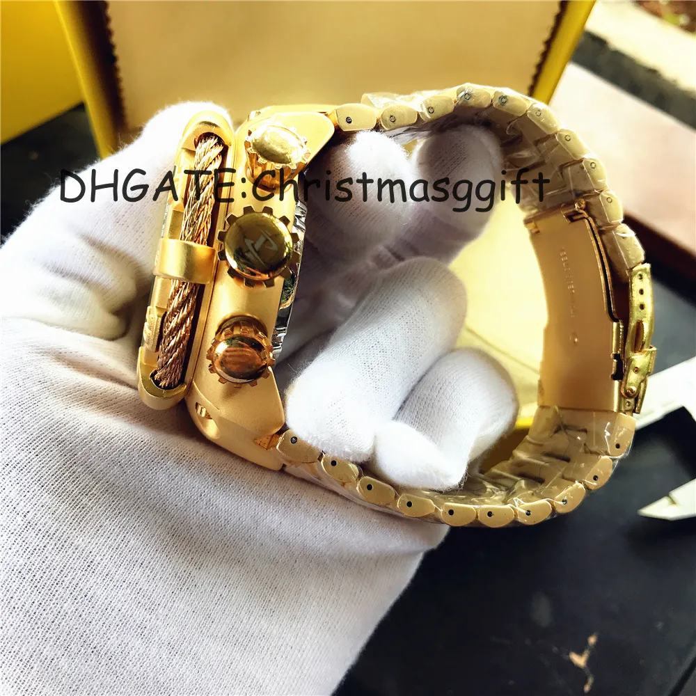 5 DZ New Fashion Watch Men Skull Design Top Brand Luxury Golden Stainless Steel Strap Skeleton Man Quartz Wrist Watch247o