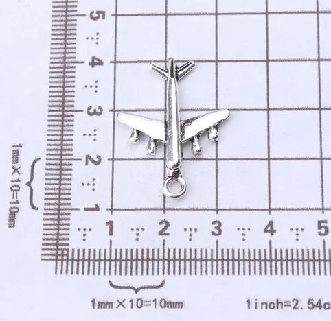 100 st mycket Ancient Silver Alloy Airplane Aircraft Charms hängen för DIY -smycken som gör resultat 27x21mm271m