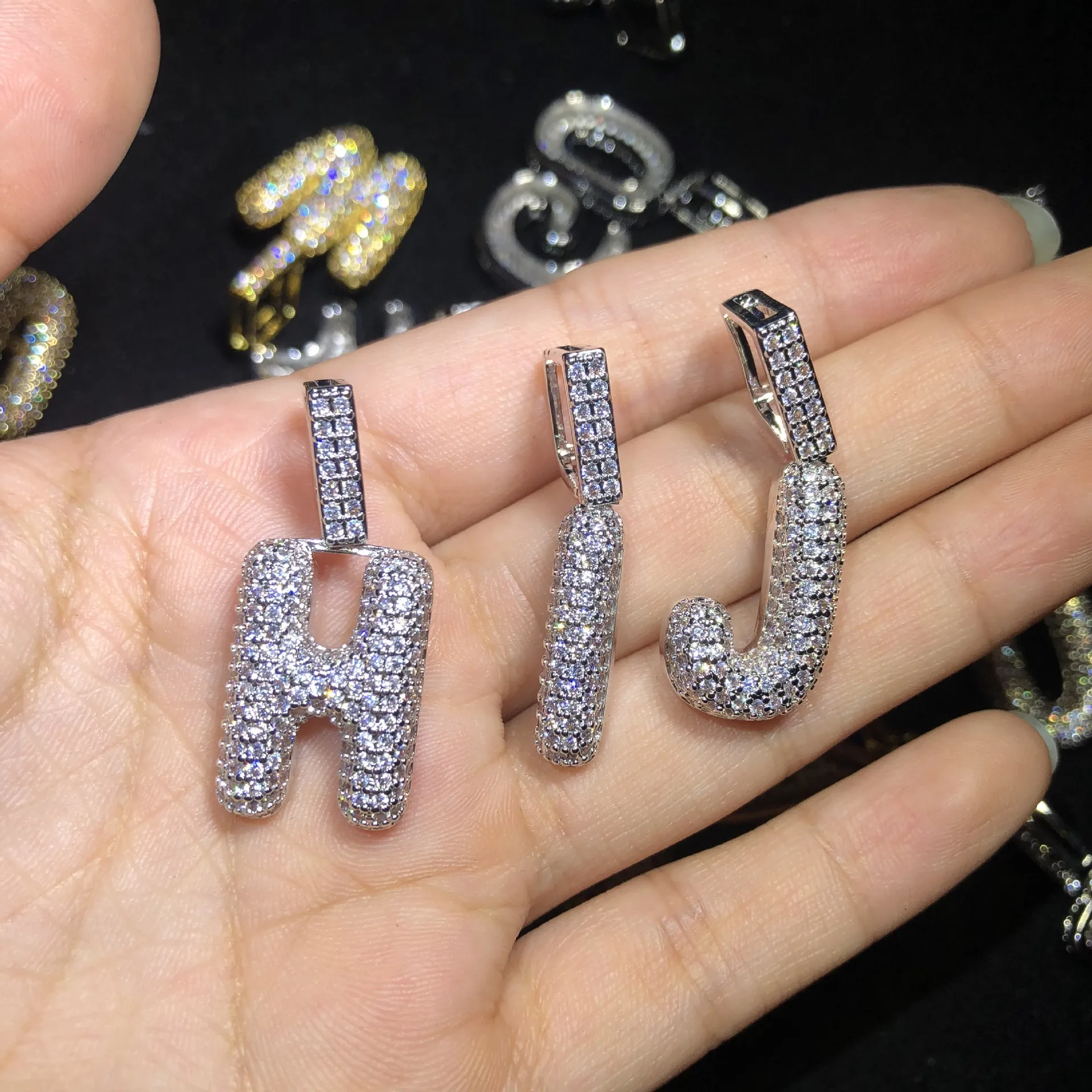 Hip Hop Iced Out Custom Bubble Letters Hanger Ketting Micro Pave Zirkoon met Touw Chian DIY Sieraden voor Men215z