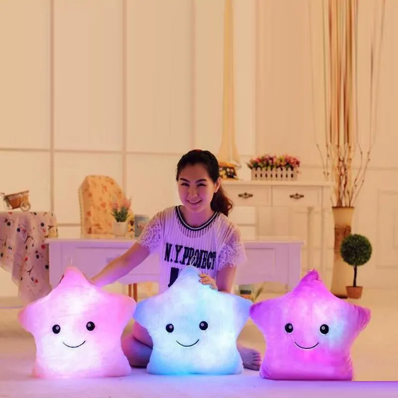 Colorful LED Flash Light five star Doll Plush Stuffed Animals Toys Size 35cm lighting Gift Children Christmas Gift