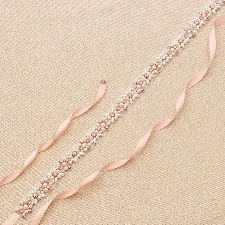 Wedding Sashes Bridal Belt 2019 Rose Gold Rhinestone Pearls Accessories Belt 100% handgemaakte 8 kleuren Wit ivoor blush bruidsschepen 301i