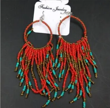 het överdrift stor cirkel mode kvinnor flerskikt tofsar örhängen 8 färg vintage bohemia handgjorda pärlor örhängen