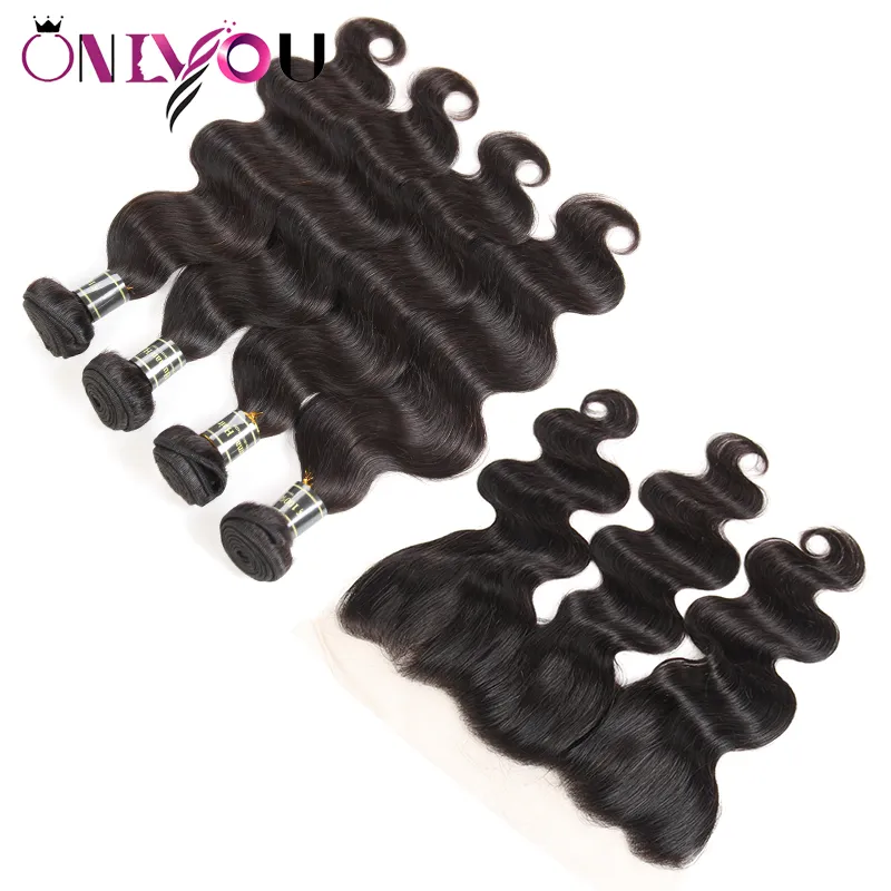 Mink Brazilian Body Deep Water Wave Straight Kinky Curly Virgin Human Hair Weave 4 Bundles with Closure and Lace Frontal Bundle Deal Weaves
