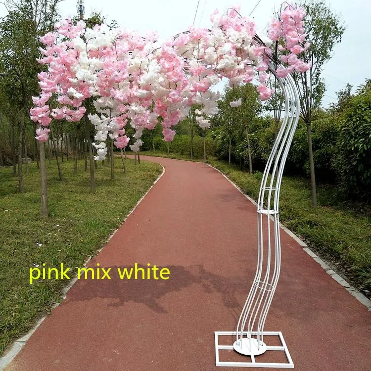 Yeni Varış Beyaz Kiraz Çiçeği Ağacı Yolu Alıntı Simülasyon Kiraz Çiçeği Metal Arch Çerçeveli Parti Centerpieces Dekorasyon2662