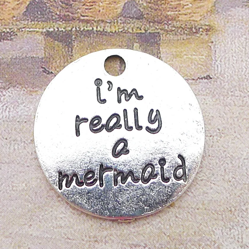 21mm Tibetan silver word I'm really a mermaid