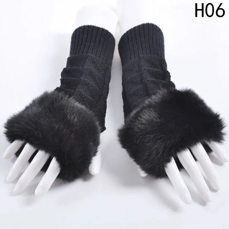 LASPERAL 1 Paar Frauen Mode Handschuhe Faux Pelz Hand Handgelenk Häkeln Gestrickte Fingerlose Handschuhe Winter Herbst Knitting250e