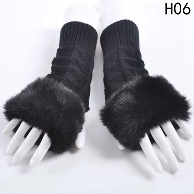 LASPERAL 1 paio di guanti moda donna pelliccia sintetica polso a mano all'uncinetto guanti senza dita lavorati a maglia inverno autunno lavoro a maglia222w