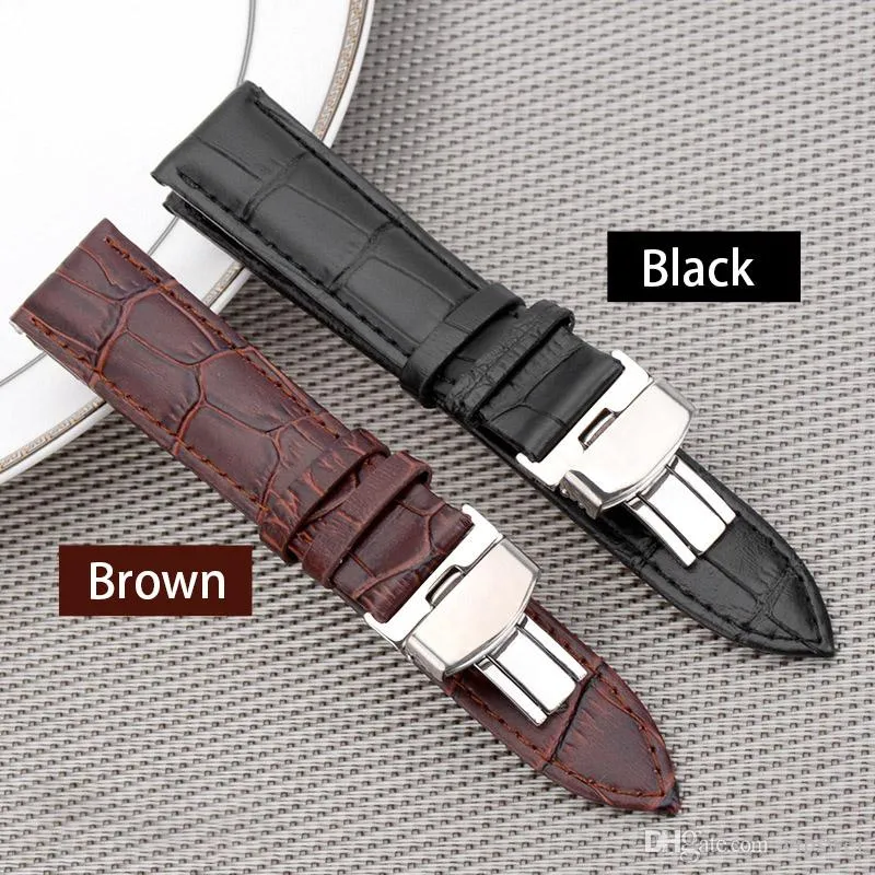 Steel clasp 16mm 18mm 20mm 22mm Watch Band Strap Push Button Hidden Butterfly Pattern Deployant Buckle Leather black Brown264v