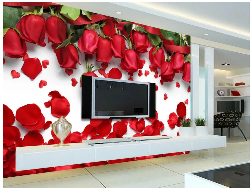 Anpassad 3D Po Wall Paper Original Vacker Romantic Love Red Rose Flower Petals TV Bakgrund Vägg Heminredning vardagsrum vägg 2970