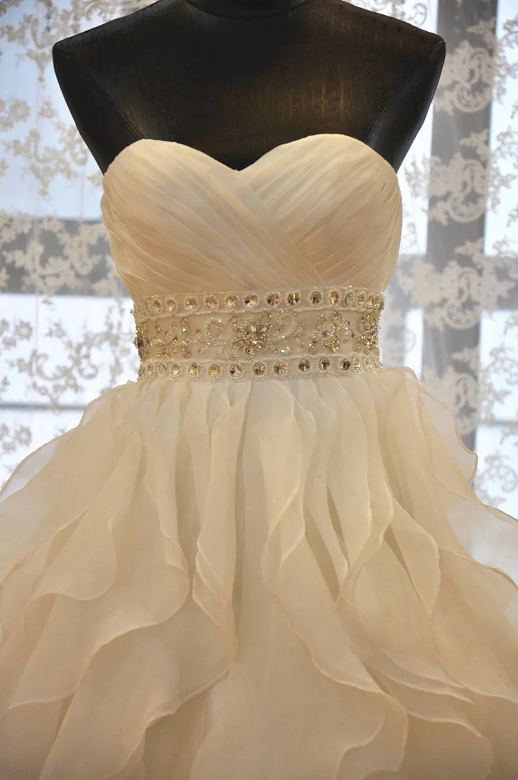 Sweetheart Crinkle Empire Waist Chiffon Ruffled Wedding Dresses With Beading Sash robe de mariee princesse de luxe