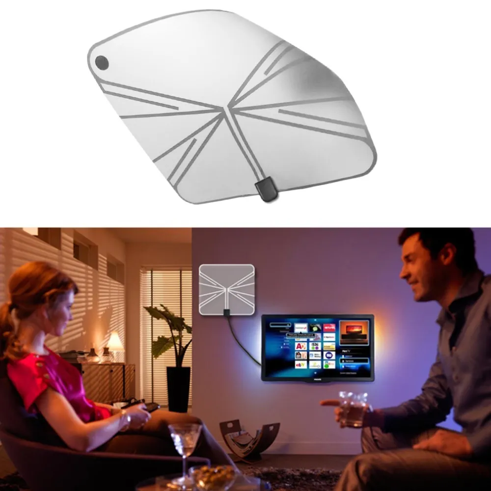 Freeshipping Simple Fashion HDTV Amplified Indoor Digital TV Aerial with High Gain HDTV 50 Miles Reception Range Home Use