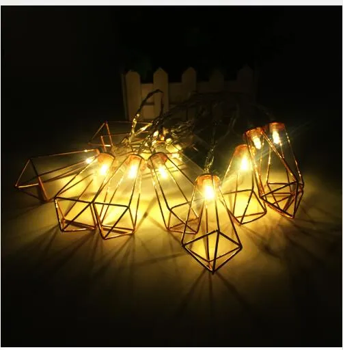 Retro ferro metal diamante led luzes da corda de fadas bateria natal feriado festa de casamento decoração para casa 10 leds lanterna corda lamps283x