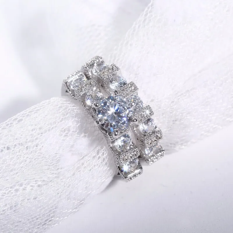 Único choucong vintage moda jóias casal anéis 925 preenchimento de prata retro eternidade corte redondo branco topázio cz diamante feminino nupcial 3062