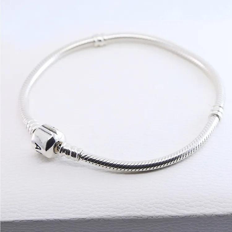 Großhandel 925 Sterling Silber Armbänder 3mm Schlangenkette Fit Pandora Charme Perle Bangle Armband DIY Schmuck Geschenk Für Männer Frauen