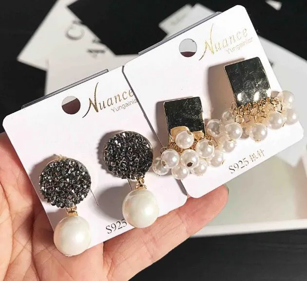 new fashion girl Madam Luxurious geometry Pearl crystal gemstone zircon Earrings alloy Tassels Earrings Mix 15 styles 