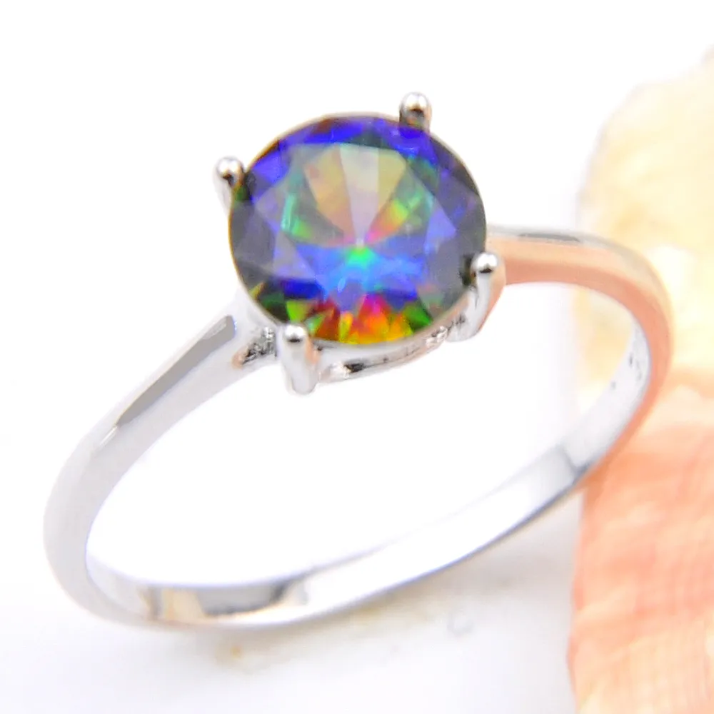 Luckyshine 10 peças lote lotes redondos de multicolor Mystic Topaz Gem 925 Sterling Silver Rings For Mull Men Cz Rings 282n