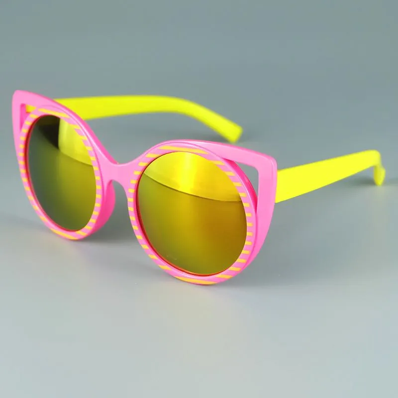 Lunettes de soleil miroir pour enfants, œil de chat, à la mode, monture pour filles, Cool, styliste, mélange de couleurs, 272H