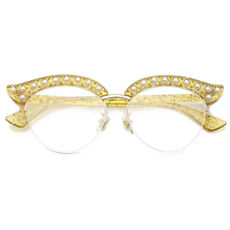 Cubojue Cat Eye Perle Frauen Brille Klare Linse Transparent Mode Brillen Rahmen Frau Halb Rahmen Brille Brillen Damen232x
