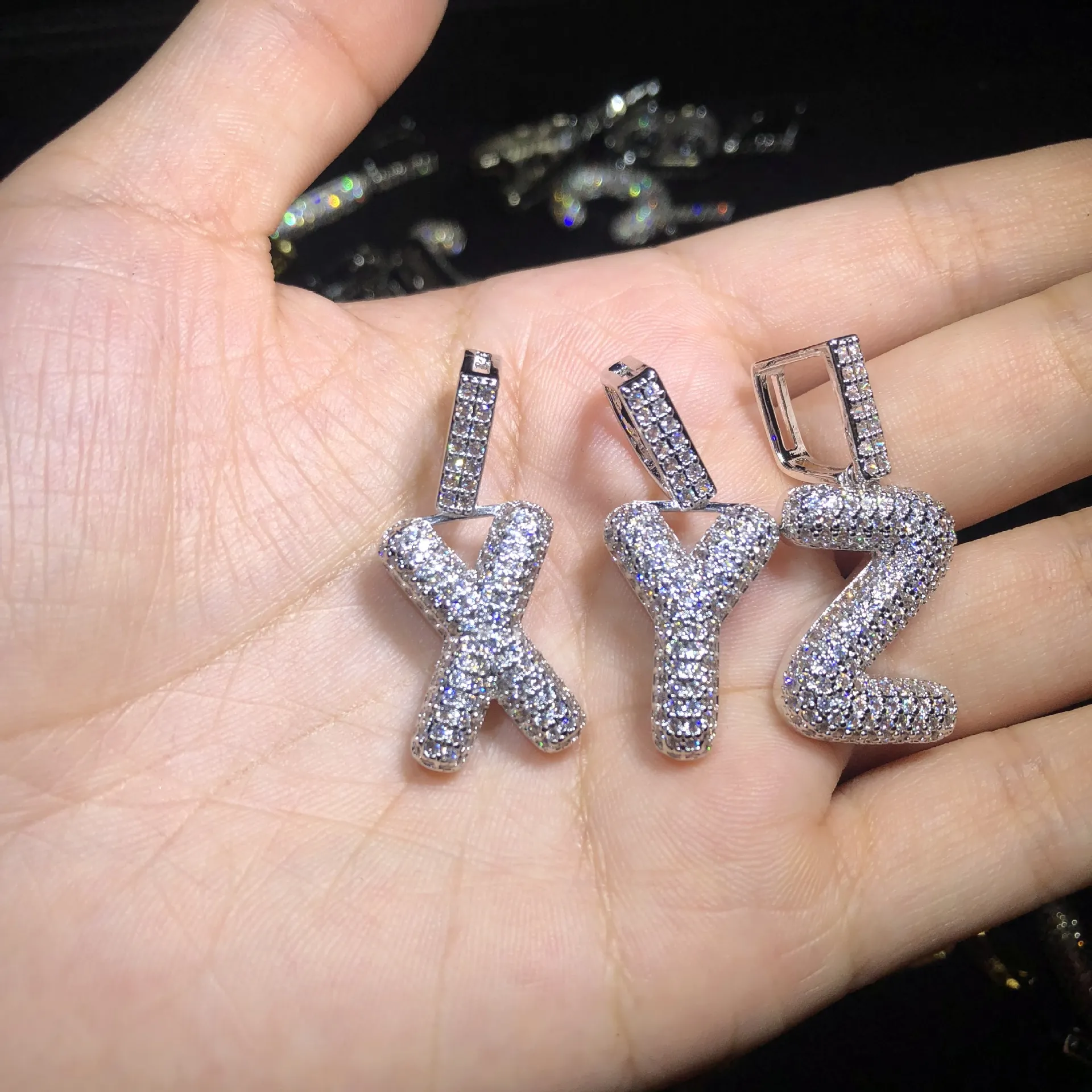 Hip Hop Iced Out Custom Bubble Letters Hanger Ketting Micro Pave Zirkoon met Touw Chian DIY Sieraden voor Men215z