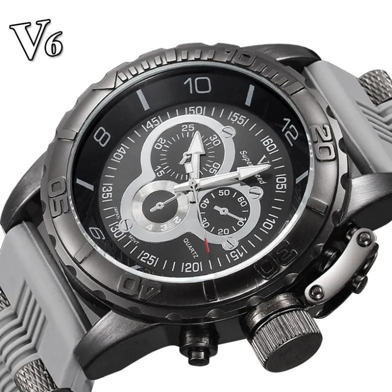 men watch 2023 V6 Super Speed Silicone Quartz 3D surface Male Hour Clock Analog Military Big Dial Sport Man Watch236S