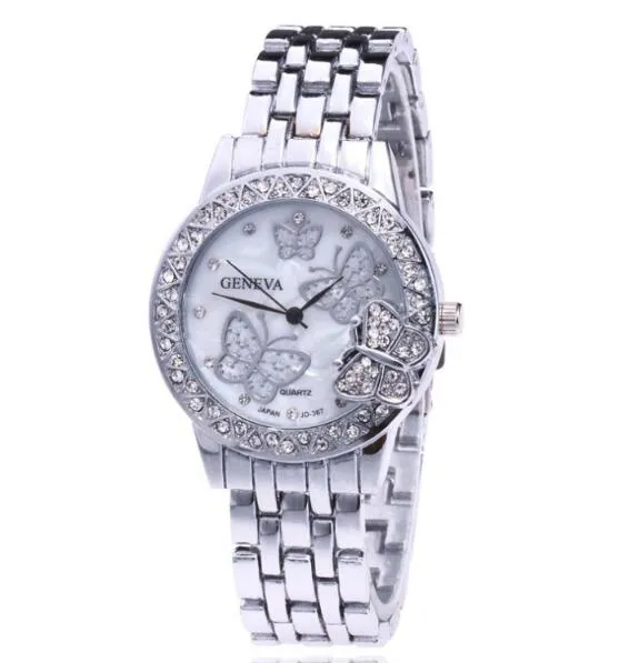2018 hot sales Gold silvery Rose Gold Luxurious crystal Butterfly steel strip Wrist Watch High-grade fashion woman quartz Wrist watch