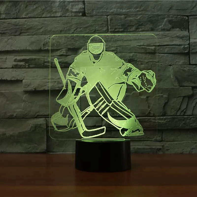 3D Ice Hockey Goolie Modelo Lâmpada de mesa 7 Cores Mudança LED Nightlight USB Bedroom Sleep Sports Sports Gifts Decoração de casa238b