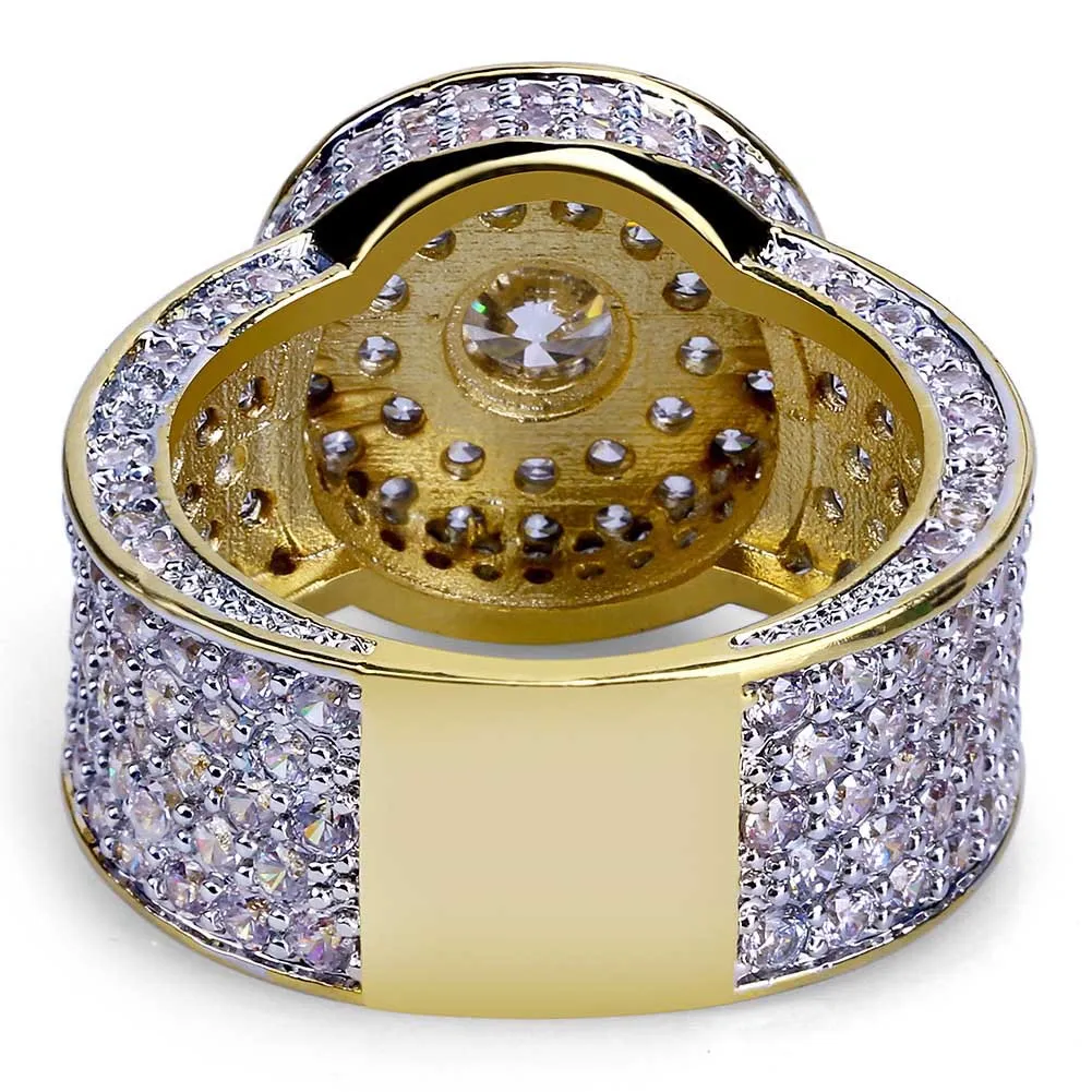 Złoto 18k zasadzone złoto CZ CZ Crystal Hip Hop lodowane pierścienie dla mężczyzn Kobiety Bling Bling Ring1758