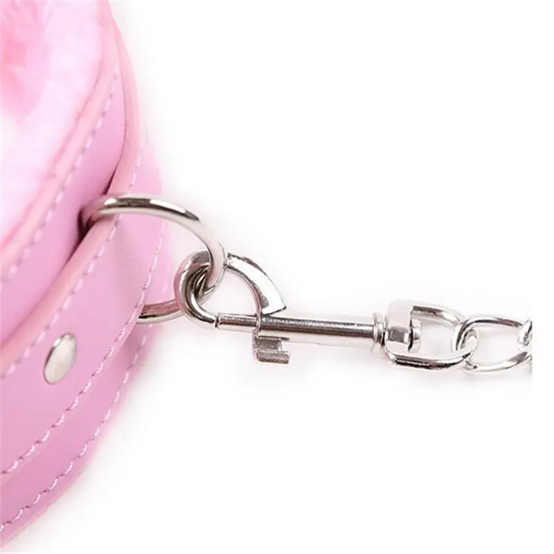 Jeux pour adultes Cuir rose Collier de cou pelucheux Flirt Jouets érotiques Bondage Sexe Jeu de rôle BDSM Produits de sexe Jouets sexuels pour couples Y18100703