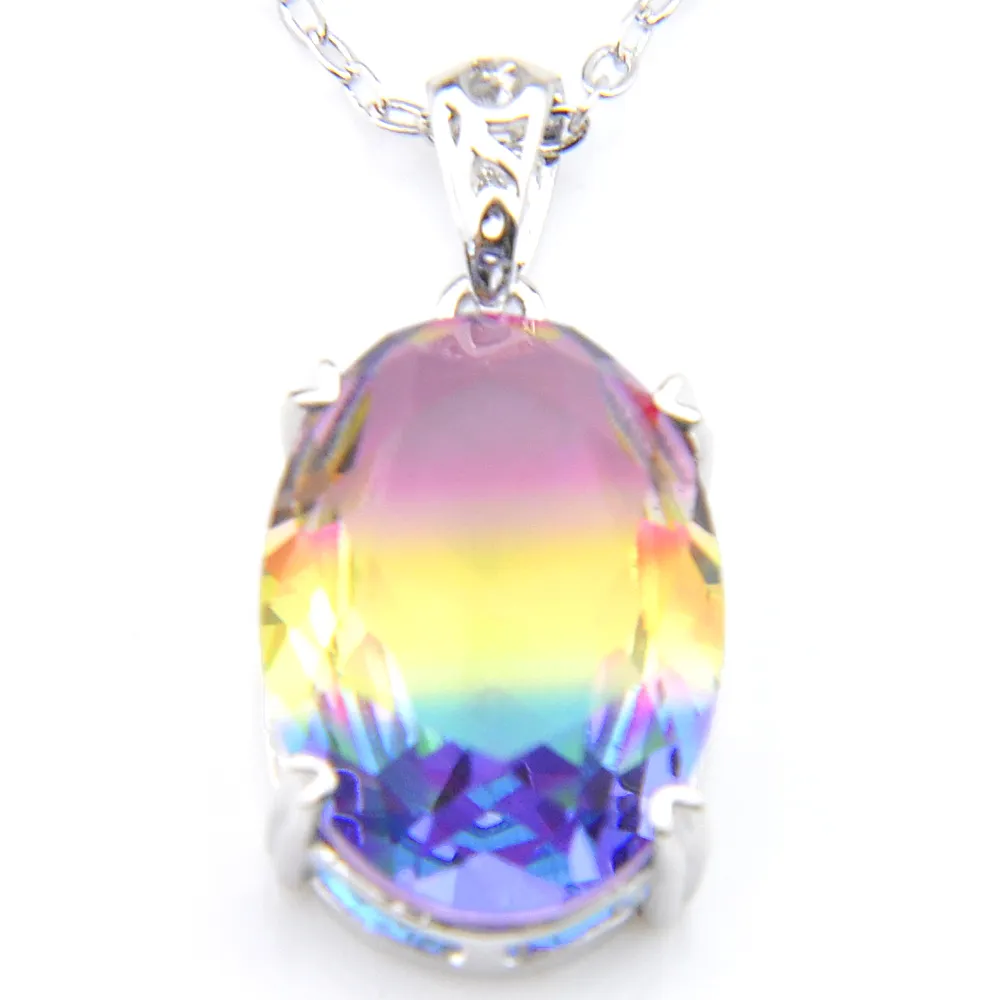 Luckyshine Fashion Gorgeous Florid Mystic Rainbow Tourmaline Gems 925 Sterling Silver Plated Lady Necklace Pendants Jewel260U