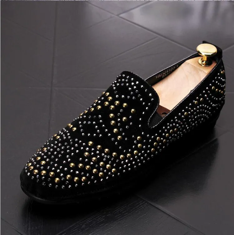 New Style Men loafers Silver Black Diamond Rhinestones Spiked Loafers fashion Rivets shoes Wedding Party Shoes G118