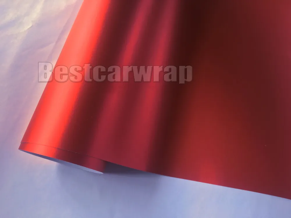  Quality Chrome Satin Red Vinyl Car wrapping with Air Bubble Free Chrome red Matt Film Vehicle covering Sticker foil size1.52x20m/Roll