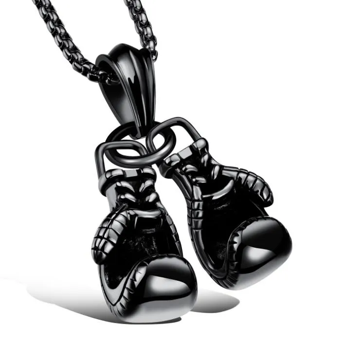 U7 Cool Sport New Men Necklace Fitness Fashion Stainless Steel Workout Jewelry Gold Plated Pair Boxing Glove Charm Pendants Access302S