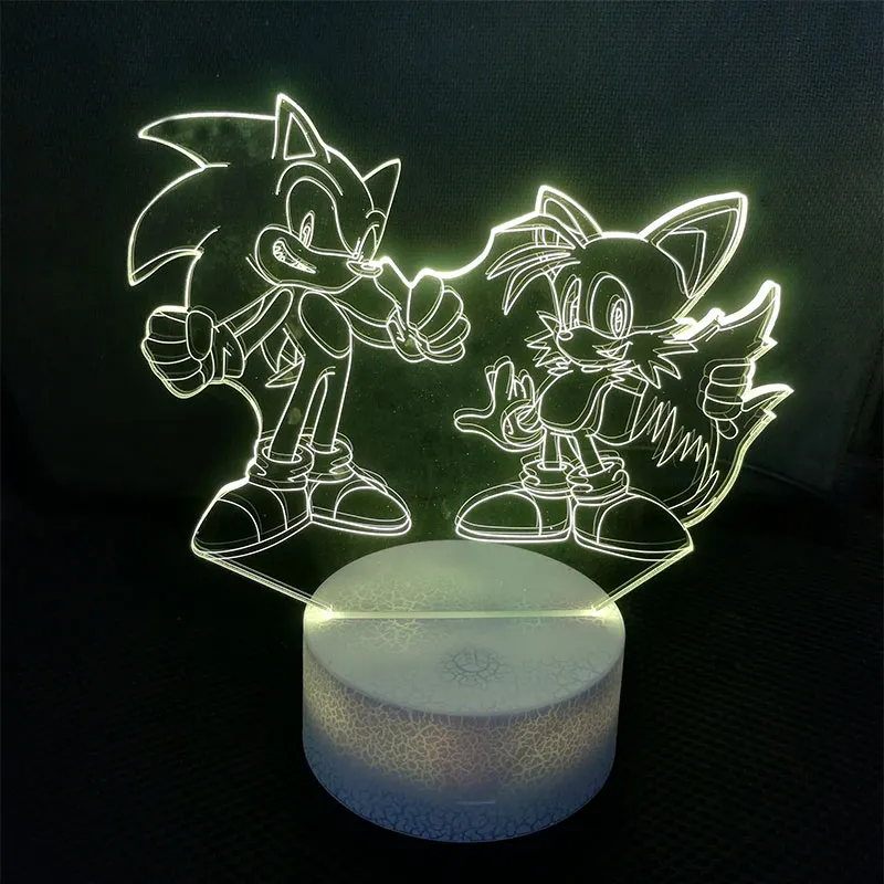 Sonic Action Şekil 3D Masa Lambası LED'i değiştirme Anime Hedgehog Sonic Miles Model Oyuncak Aydınlatma Yenilik Gecesi Light2698