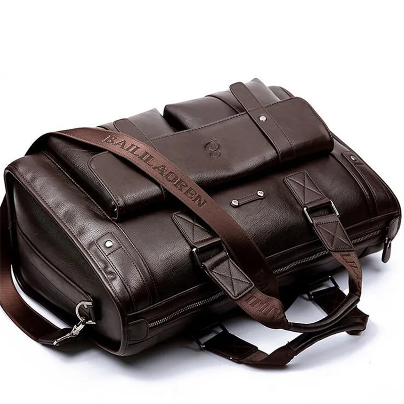 BailiLaoRen Business Briefcase Leather Man 14-15 Laptop Handbags Large-Capacity Travel Men's Messenger Crossbody Bag P0225c