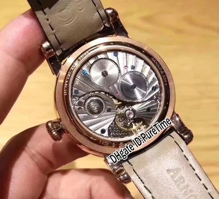 Nieuwe 42 mm ArnoldSon HM Perpetual Moon A1GLARI01AC122A Rose goud witte wijzerplaat mechanische handopwinding herenhorloge zwart lederen band 224R